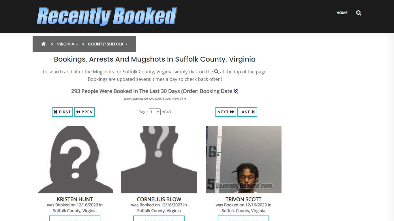 Recent bookings, Arrests, Mugshots in Suffolk County, Virginia