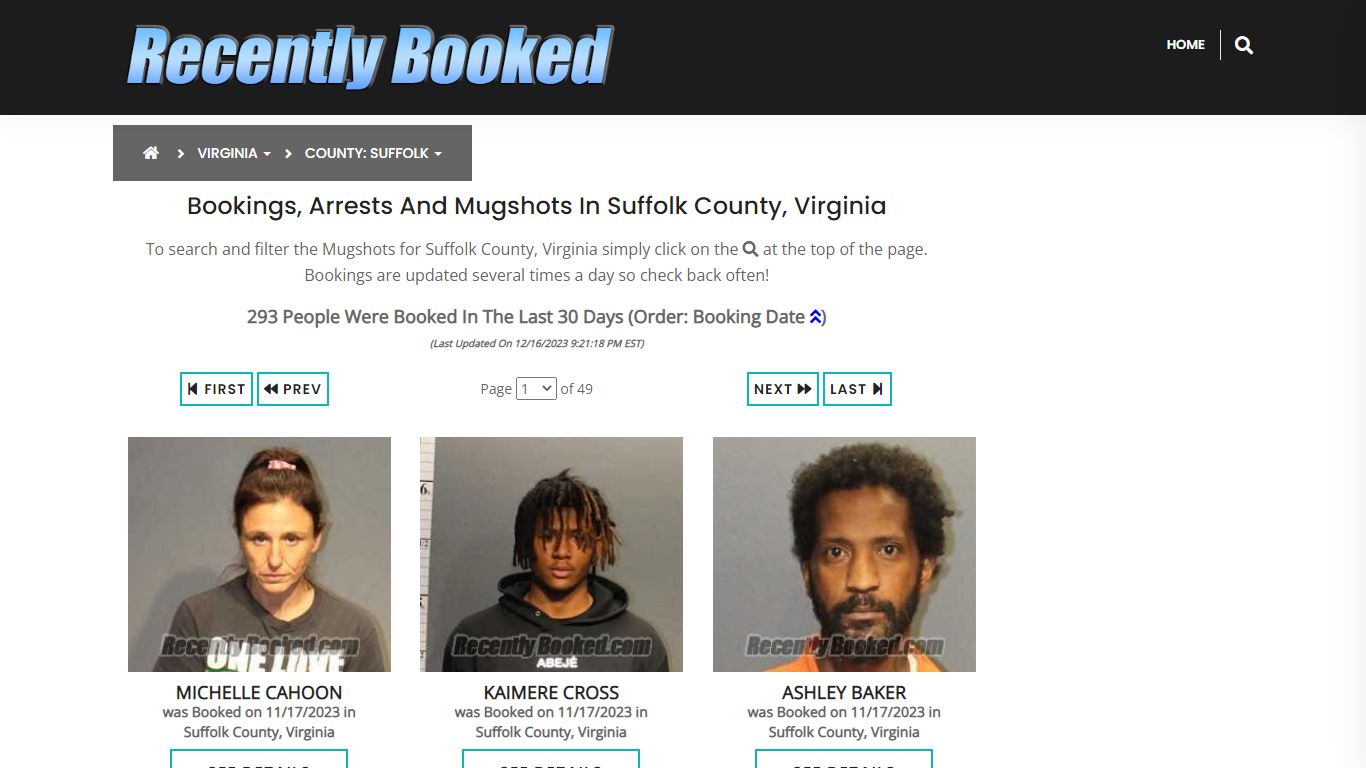Recent bookings, Arrests, Mugshots in Suffolk County, Virginia