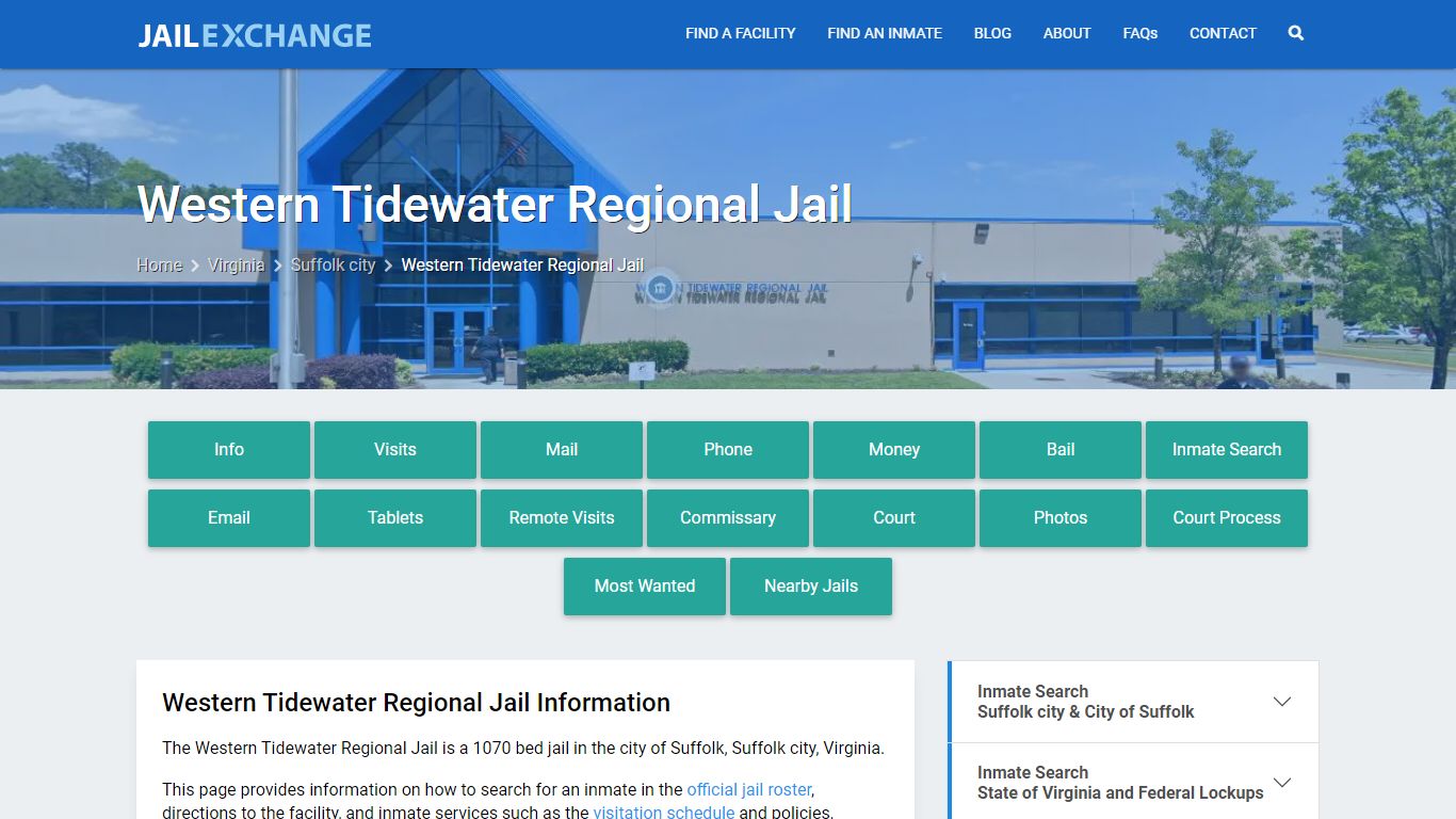 Western Tidewater Regional Jail, VA Inmate Search, Information